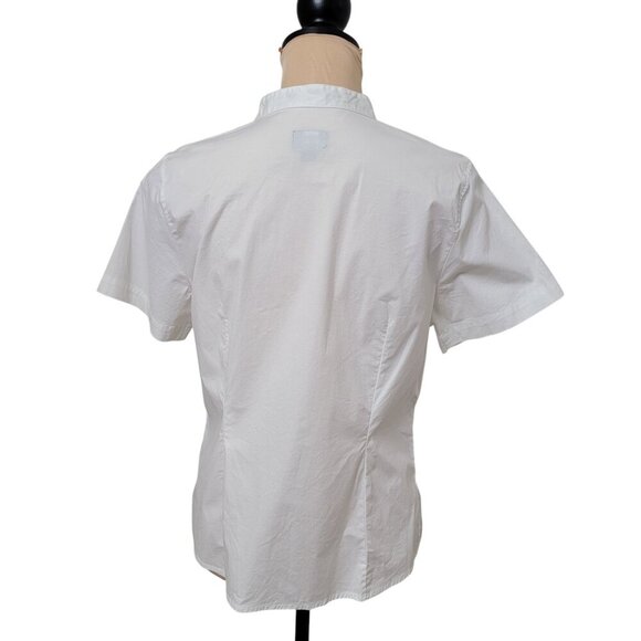 Mossimo Size L White Short Sleeve Button Down Shirt, Mock Neck with V-Notch - Picture 4 of 11